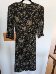 Vintage Peri Petites Black & Gold Floral Dress – Buttons – Size 14 Petite Dress