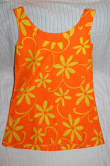 Vintage Fumi’s at Waikiki Custom Made Hawaiian Mini Shift Dress Orange/Yellow -M