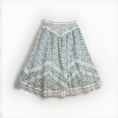 Vtg 70s Jessica’s Gunnies Skirt Sz 13 Gunne Sax Blue Calico Floral Lace Prairie