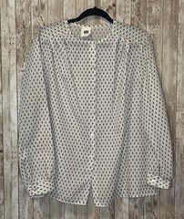 Vintage 1970s Nikki White & Black Long Sleeve Button Up Blouse Shirt Diamond XL