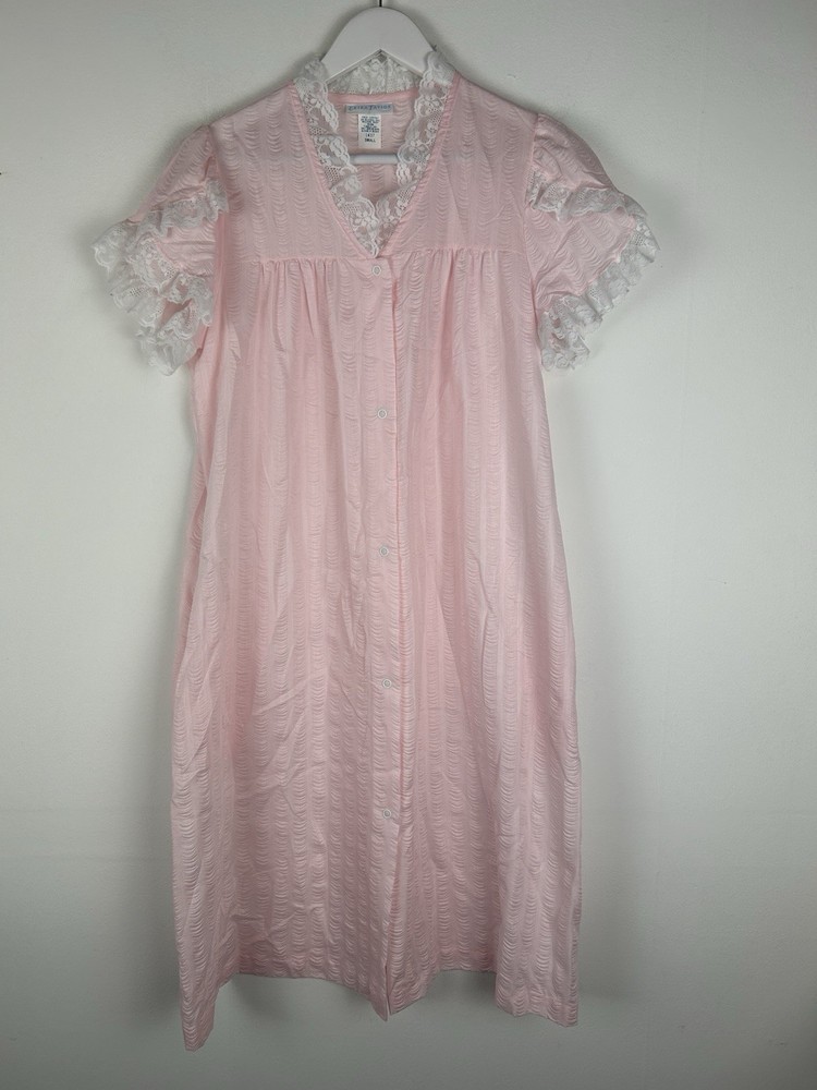 Erika Taylor Vintage Nightgown Robe Lingerie Dress Pink Lace Womens Small S