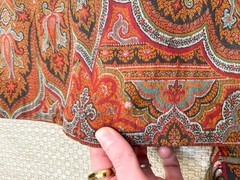 Antique Paisley Tapestry Kashmir Robe or Jacket Red Orange Fringe AS IS