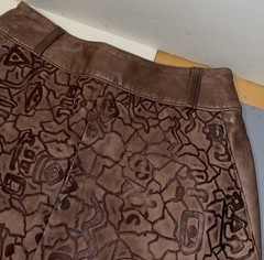 Vtg 1980s SIKSAK Israel Embossed Hieroglyphs Brown Leather Pencil Maxi Skirt- 34