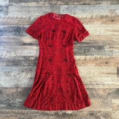 Vintage 60s 70s Red Mini Dress Button Down