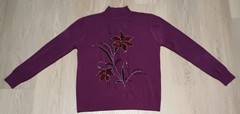 Vtg Cotton Blend Purple Knit Metallic Embellished Floral Mock Neck Sweater M