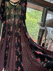 Vintage 90s Starina Black Floral Crinkle Rayon Maxi Dress L Whimsigoth Prairie