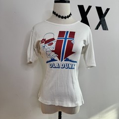 Vintage 70s Cartoon Ola Dunk Norway Flag Single Stitch T Shirt Graphic Tee M