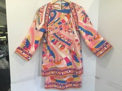Vintage 1980s PIA RUCCI 2 pc 100% Silk Designer Pop Art Geometric 8 Pink Blue