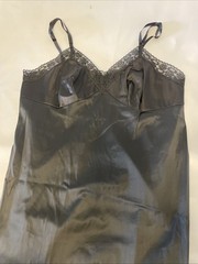 Vtg Shiny Silky Nylon Full Slip Nightgown Vanity Fair Black Dress