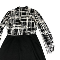 Kay Windsor Vintage Dress Womens M Black White Geometric Bow Neck Mod Shift Zip