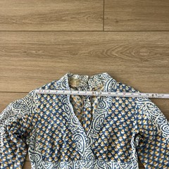 Vintage 70s India Imports of Rhode Island blue block print Empire Waste V Neck S