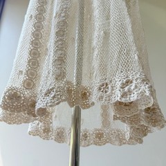 Vintage Hand Crochet Ivory Cotton Lace Maxi Skirt with Rosette Details