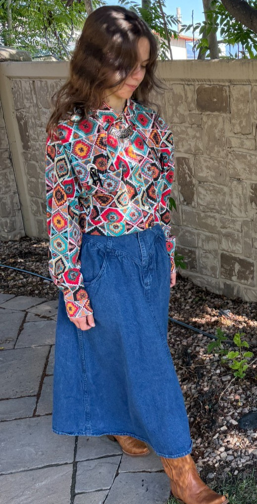 Vintage Southwestern Western Shirt Womens S Aztec Geometric Print Snap Front USA