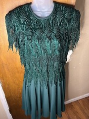 VTG Formal Night Way Forest Green Crochet Top Flare Skirt Dress NWT Made USA M