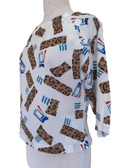 Vtg 80s Diane Von Furstenberg Top Blouse White Multicolor Animal Print M Women