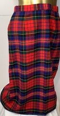 Vintage Homemade Wool Skirt Red Tartan Plaid Midi 28 Inch Waist Lined