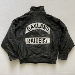 Vintage Oakland Raiders Leather Jacket Womens Medium Black Crop Biker Punk 80s