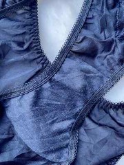 Vintage Silky Navy Polyester Nylon Panties Sheer Lace Hi Cut Bikini Briefs SZ.5