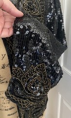 Nite Line Evening Jacket Sequins Beaded Black & Gold 100% Silk Women’s M