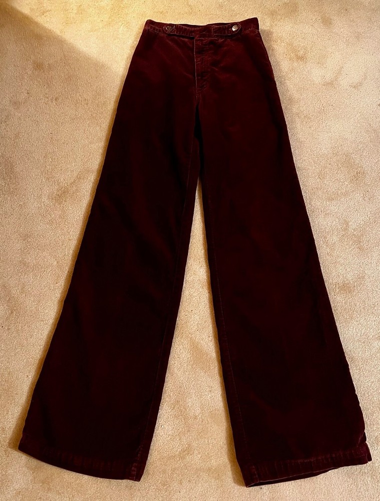 Vintage 1970s | Chemin de Fer | Bow Tie Buckle | Bellbottom Corduroy | Burgundy