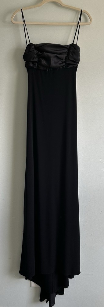 Vintage 90s Black Prom Formal Gown Satin Sexy Back Long Size 9/10