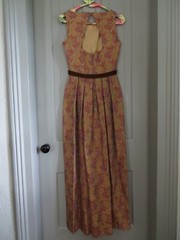 Vtg. 1950’s Harry Keiser Brocade Sleeveless Empire Waist Maxi Gown Orange/Purple