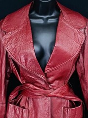 Vintage 1970s red leather jacket, genuine dark ox blood boho brown wrap trench M
