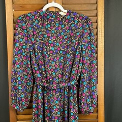 Vintage 80’s Lady Carol New York Midi Dress Pleated Colorful Floral Belted SZ 14