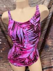 NWOT Vintage JAG Purple/Pink Palm Leaves One-Piece Swimsuit Size 6