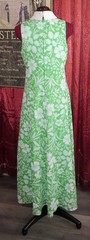 1960s 1970s Green/White Floral Maxi Dress with Large Neck Tie XS/S