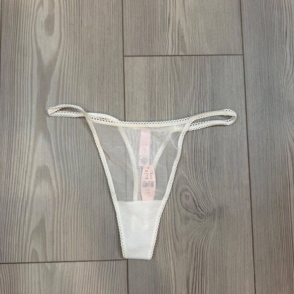Vintage 2002 Victorias Secret Sheer Mesh V-String Thong White Y2K NWT Small