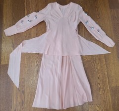 Vintage 1940s Pink Dress Beading on Sleeves Interesting Construction Adjustable