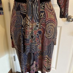 Vintage 80’s Janine Hand Painted Metallic Mosaic Print Cache Mini Dress Sz Small