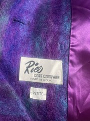 Vtg 80s Sz M Petite Mohair Coat Riel Purple Teal Blue Stripe Necktie Scarf USA