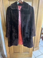 Vintage 1950s Mouton Lamb Fur Coat Brown Womens Size S