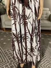 Vintage 60s 70s Ruth Clarage Hand Printed Tropical Maxi Dress Bamboo Sz 16