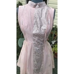 Vtg 80s Pink Silver Floral Empire Layered Taffeta Women’s XS S O USA Short Dress