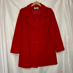 Vintage Kay Boys Red Wool Blend Coat Mid Length Notched Lapel 3 Button Pockets