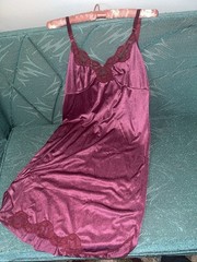 Vtg Movie Star Magenta Purple Slip Sz 38 Large Satin Chemise Burgundy Lace