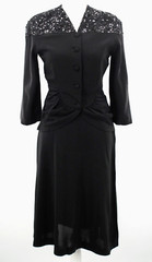 VTG Women’s 40s 2 PC Black Rayon Sequin Top & Skirt Set 1940s S/M Dress Suit
