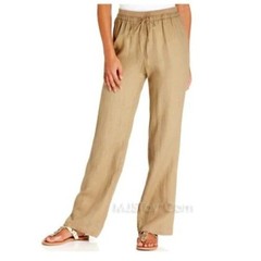 NWT Ellen Tracy 100% Linen Pants Relaxed Drawstring XL Preppy Coastal Grandma