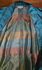 Vintage Golden Dragon Embroidered Satin Kimono Robe – Teal Blue XL
