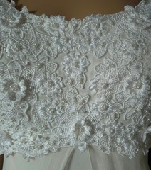 Vintage IVORY SILK CHIFFON & BEADED LACE Empire Waist BRIDAL DRESS WEDDING GOWN