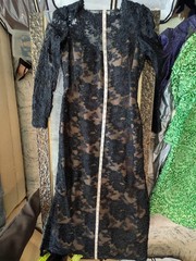 Victor Costa Black Lace Gown Vintage 90s Eveningwear Column Dress Size M