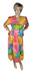 Vtg Anne Crimmins For UMI Collections Bold Neon Geometric Skirt Jacket Suit 10