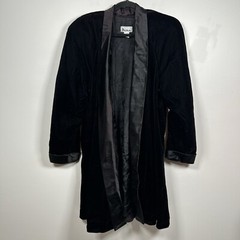 Patra Vintage Black Velvet Long Open Front Evening Jacket Satin Lapel Size XL