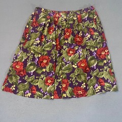 Alfred Dunner Vintage 100% Silk Floral Midi Skirt Purple Red Green Size 18