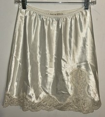 Vtg Victorias Secret Gold Label Ivory White Satin Lace Trim Half Slip Skirt Med