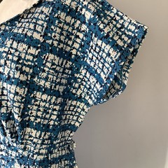 Vintage 1950’s 100% Cotton Novelty Blue Dress Size 26 1/2 Bust 50” Waist 42”