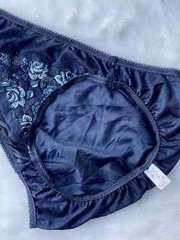 Vintage Silky Navy Polyester Nylon Panties Sheer Lace Hi Cut Bikini Briefs SZ.5